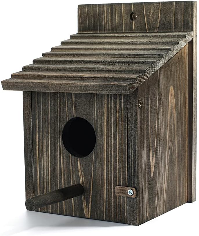 Weatherproof Bird House, Wooden Bird Houses for Outside with Pole, Durable Birdhouse for Finch, Bluebird, Cardinals, Hanging Birdhouse Garden Country Cottages