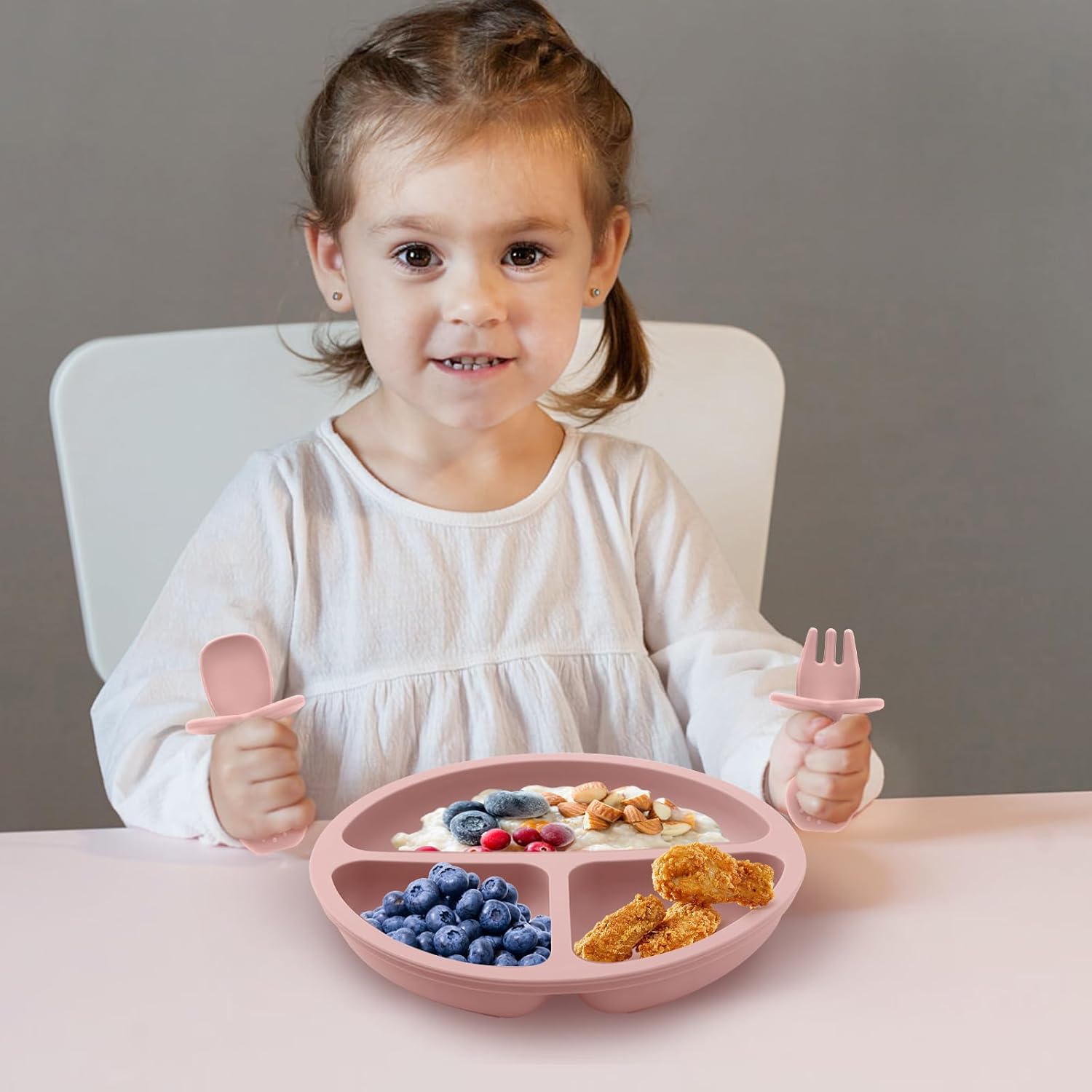 Silicone Feeding Set, 2 Pack Divided Toddler Plates with Suction, 2 Pa