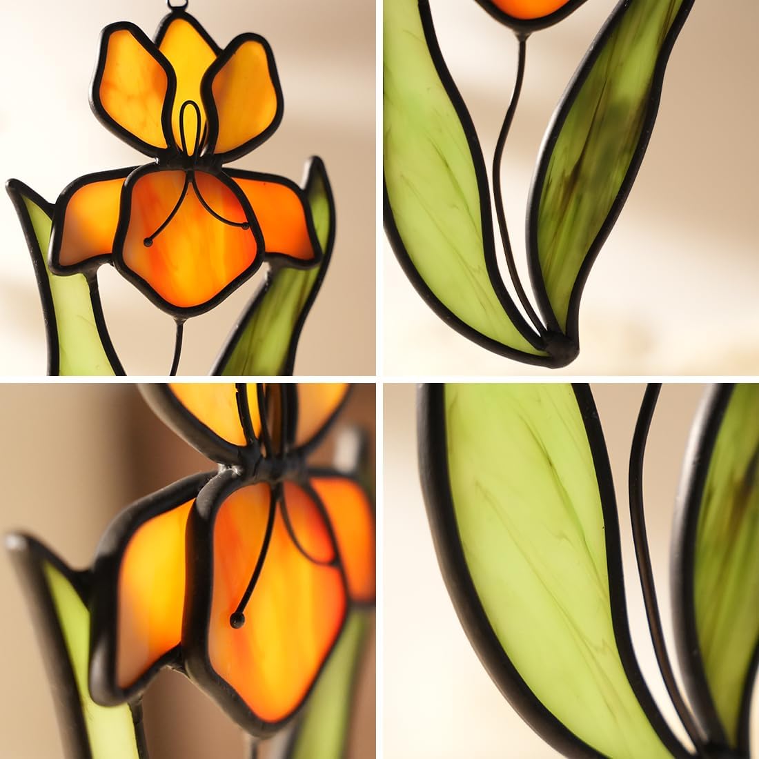 BOXCASA Iris Flower Stained Glass Suncatcher,Flower Stained Glass Window Hangings,Flowers Gifts for Women Mom Teacher,Celebration Gifts,Christmas Wedding Birthday Gift