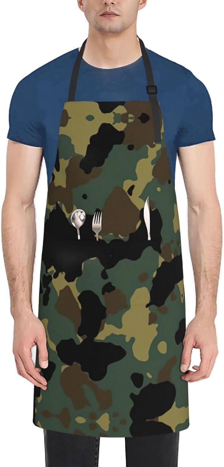 Camouflage Pattern Print Laundry apron 28x33 In Waterproof Kitchen Apron with Pockets for Cooking Baking