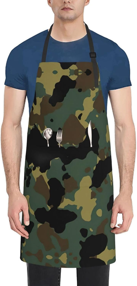 Camouflage Pattern Print Laundry apron 28x33 In Waterproof Kitchen Apron with Pockets for Cooking Baking