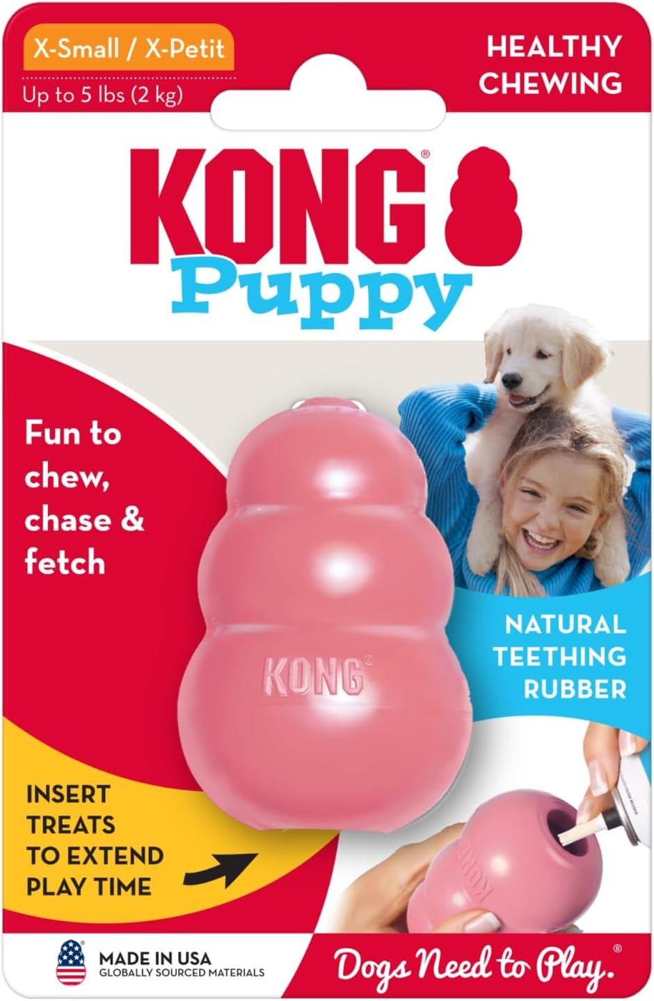 KONG Puppy - Natural Teething Rubber Chew Toy for Dogs - Stuffable Dog