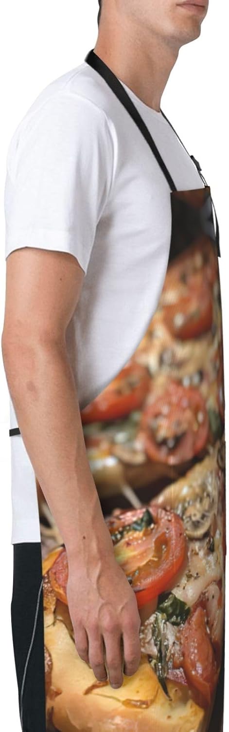 tasty pizza Print Laundry apron 28x33 In Waterproof Kitchen Apron with Pockets for Cooking Baking