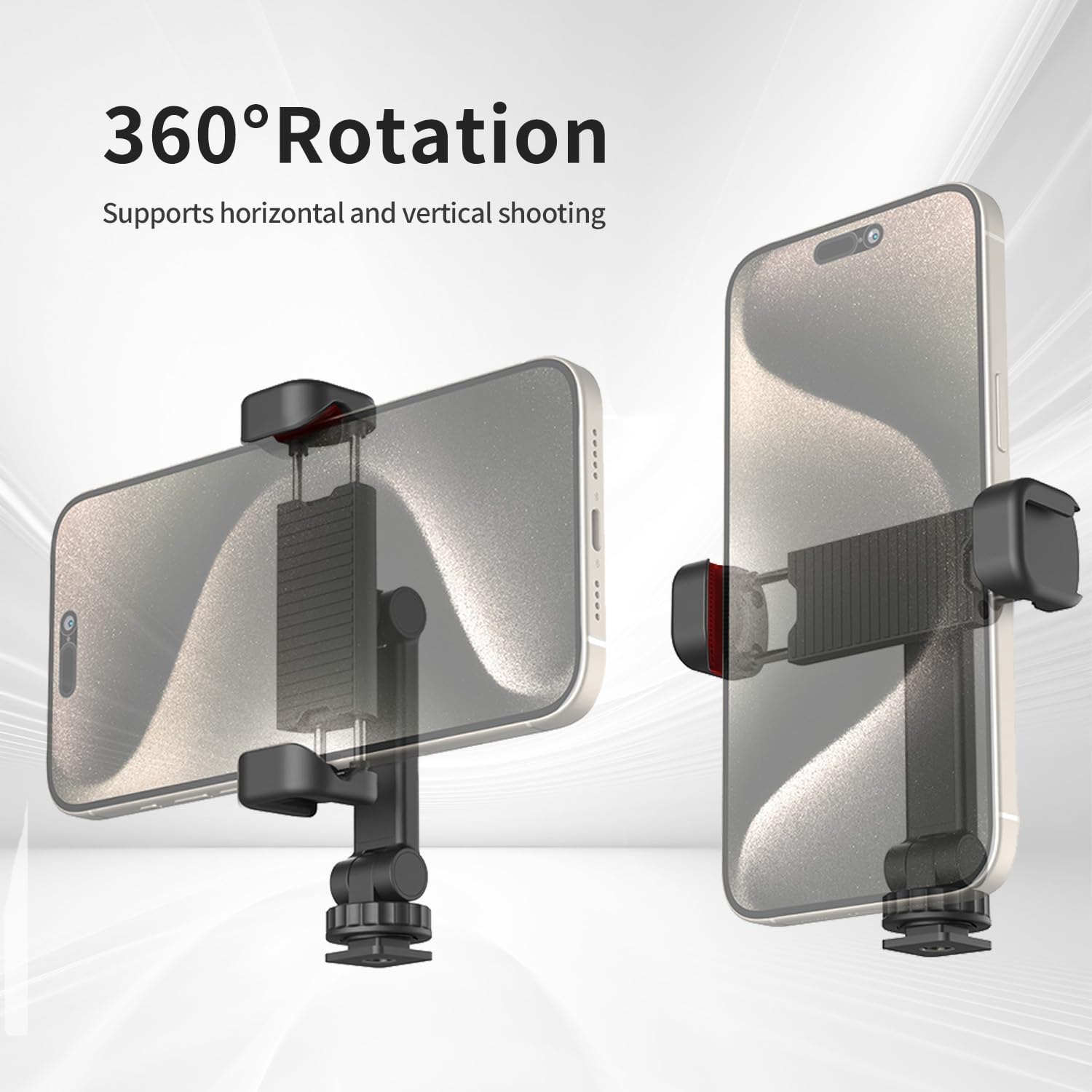Phone Tripod Mount Holder for iPhone - 2 Cold Shoe and 1/4" Screw, 360