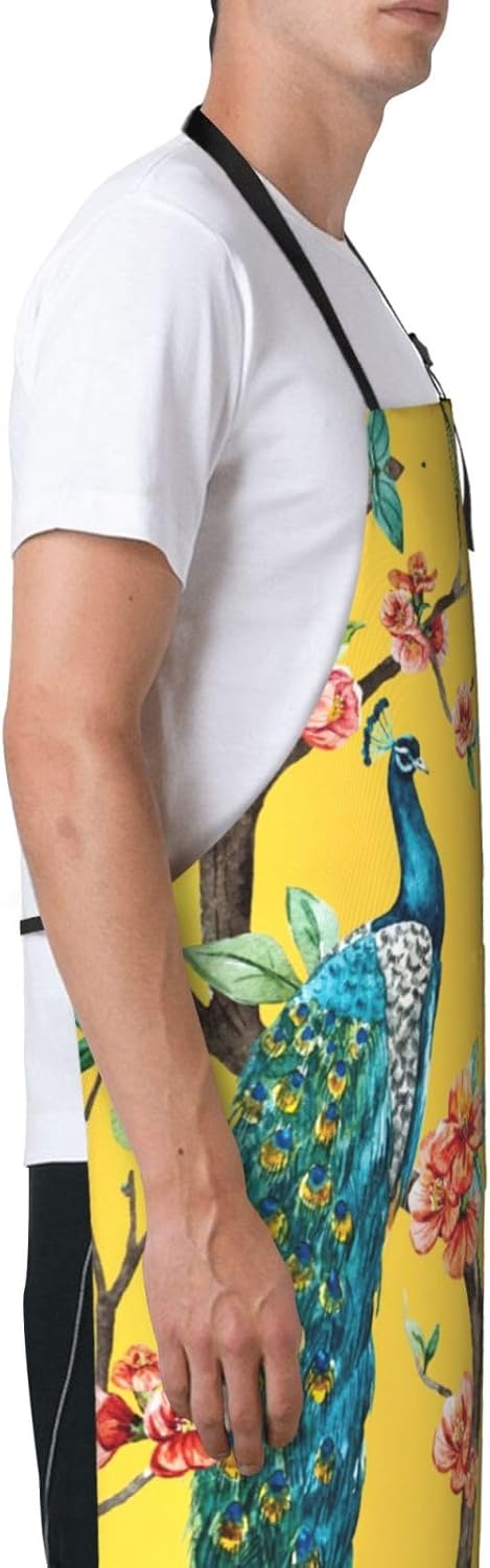 Beautiful Peacock Print 28x33 In Adult Kitchen Apron with Pockets Vers