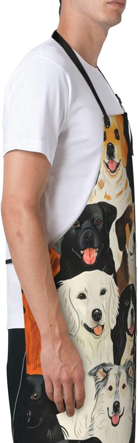 Dogs pattern Print Laundry apron 28x33 In Waterproof Kitchen Apron with Pockets for Cooking Baking