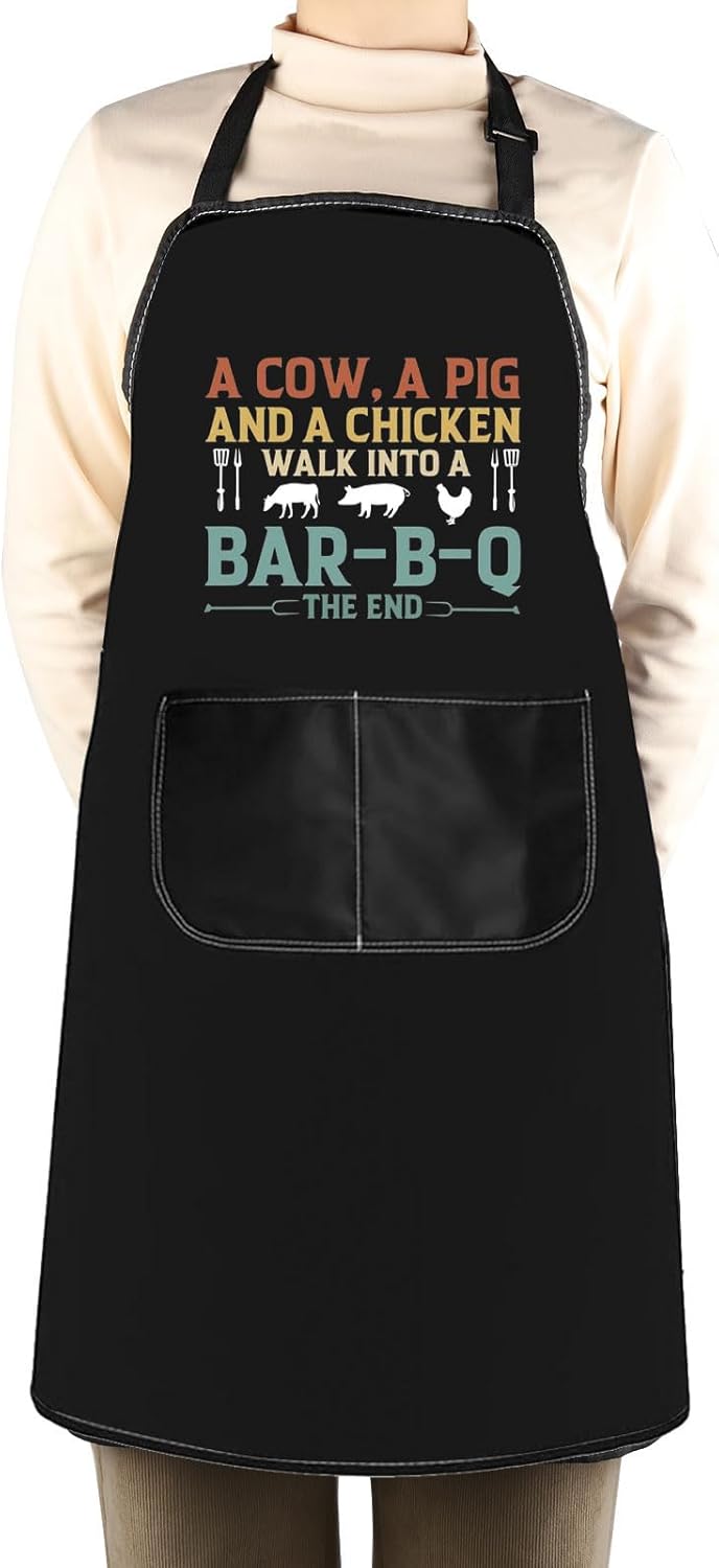 WCGXKO Cow Pig Chicken Walk Bar-B-Q BBQ Barbecue Grilling Kitchen Apron Baking BBQ Gift