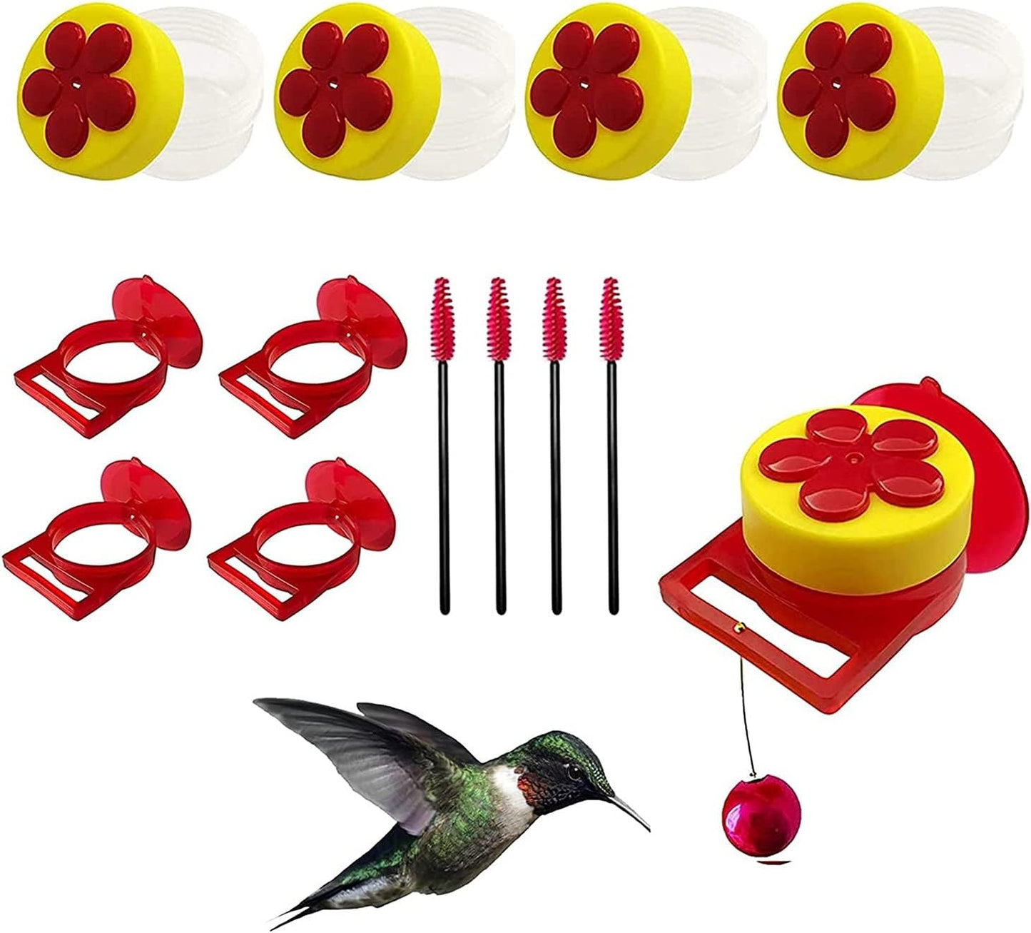 4 Pack Handheld Hummingbird Feeders Best Hummingbird Feeder with Perches Strong Suction Cups and Cleaning Brush for Outdoors Wild Humming Bird Feeding Multifunctional Window Feeders