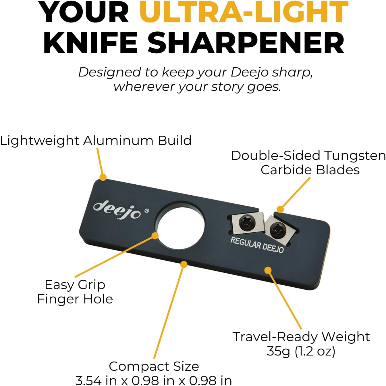 Deejo - Pocket Knife Sharpener - Compact Black Aluminum Tool with Doub