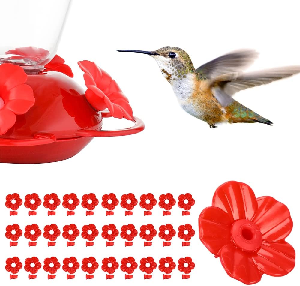 Watris Veiyi 30 Sets Hummingbird Feeder Replacement Flowers Parts, Bird Feeder Replacement Parts, Hummingbird Feeder Accessories for Hummingbird Feeder Hanging Feeder, 1.2in/3.1cm (Red)