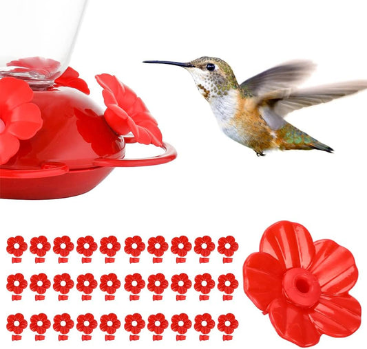 Watris Veiyi 30 Sets Hummingbird Feeder Replacement Flowers Parts, Bird Feeder Replacement Parts, Hummingbird Feeder Accessories for Hummingbird Feeder Hanging Feeder, 1.2in/3.1cm (Red)