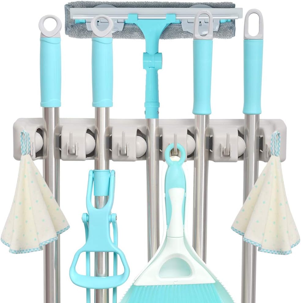 C-CHAIN Mop and Broom Holder, 5 Position with 6 Hooks Garage Storage H