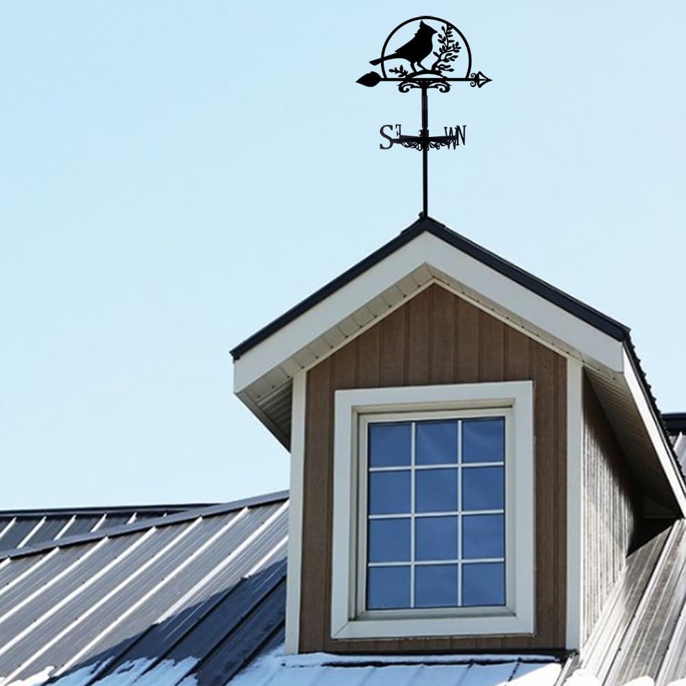 SUPERDANT Northern Cardinal Weathervane Wrought Iron Wind Vane Bird Animal Metal Weather Vane Roof Garden Direction Sign Weathercock Outdoor Farmhouse Decoration Garden Wind Measuring Tool