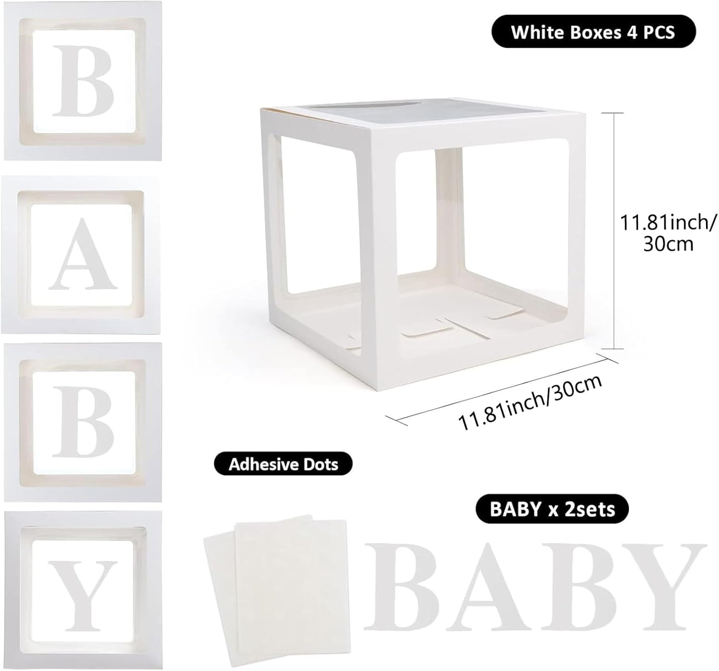 Baby Boxes with Letters, 4 Transparent Balloon for Gender Reveal Birth