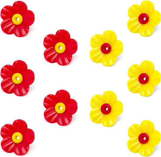 Surf turtle 10 Pcs Hummingbird Feeders Flowers,Feeding Ports Replacement Bird Feeder Replacement Parts for Hummingbird Feeder Hanging Feeder(5 x Red,5 x Yellow)