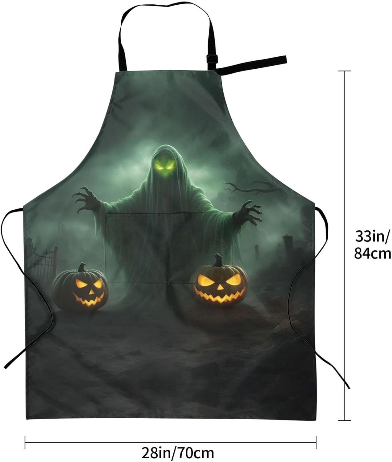 Green Ghost Horror Halloween Pumpkin print Waterproof chef's apron with pocket apron for kitchen cooking baking barbecue and gardening