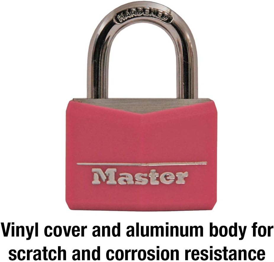 Master Lock Pink Covered Aluminum Keyed Padlock with Steel Shackle, Lock for Gym or School Locker with 1-9/16 Inch Lock Body, 146D