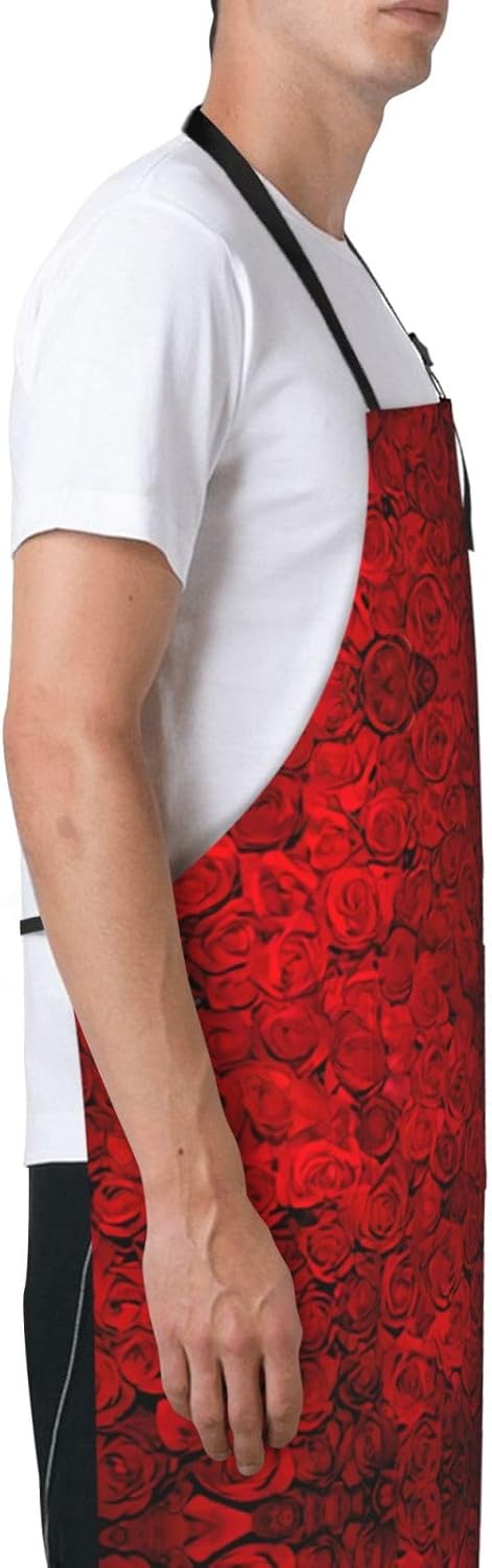 Red Rose1 Print Laundry apron 28x33 In Waterproof Kitchen Apron with Pockets for Cooking Baking