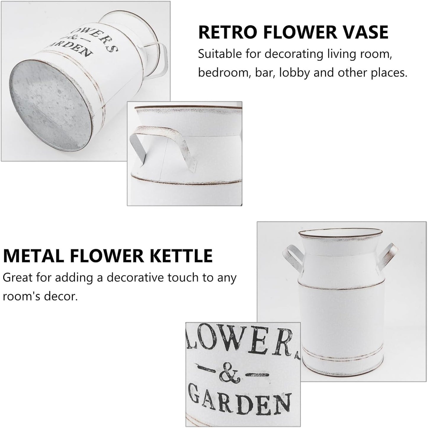 Milisten Vintage Metal Flower Bucket Vase Large Retro Letter Pattern D