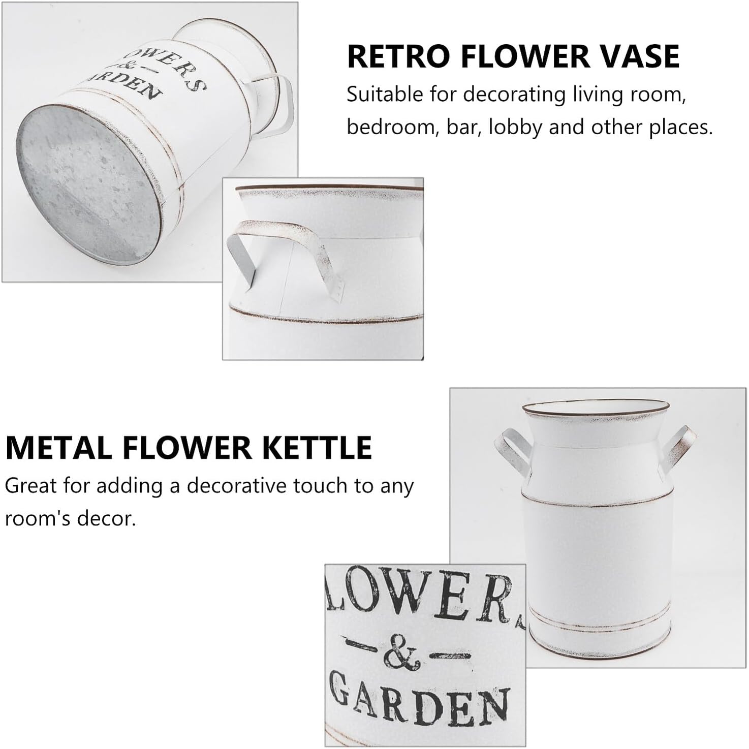 Milisten Vintage Metal Flower Bucket Vase Large Retro Letter Pattern D
