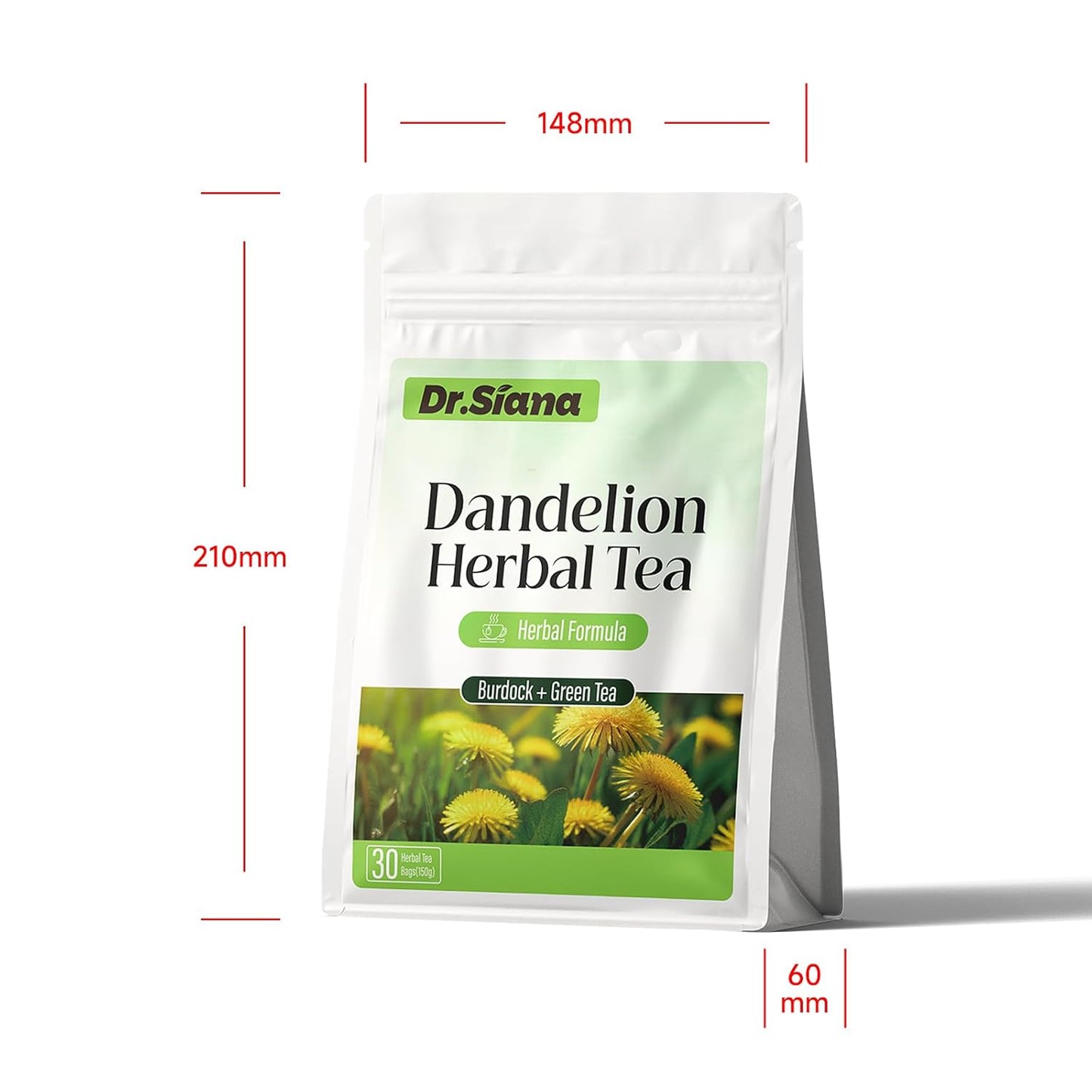 Dr. Siana Dandelion Root Tea Bags，Burdock Root Tea & Green Tea，5g x 30 Teabags - Premium Natural Herbal Tea, Support Digestive Function
