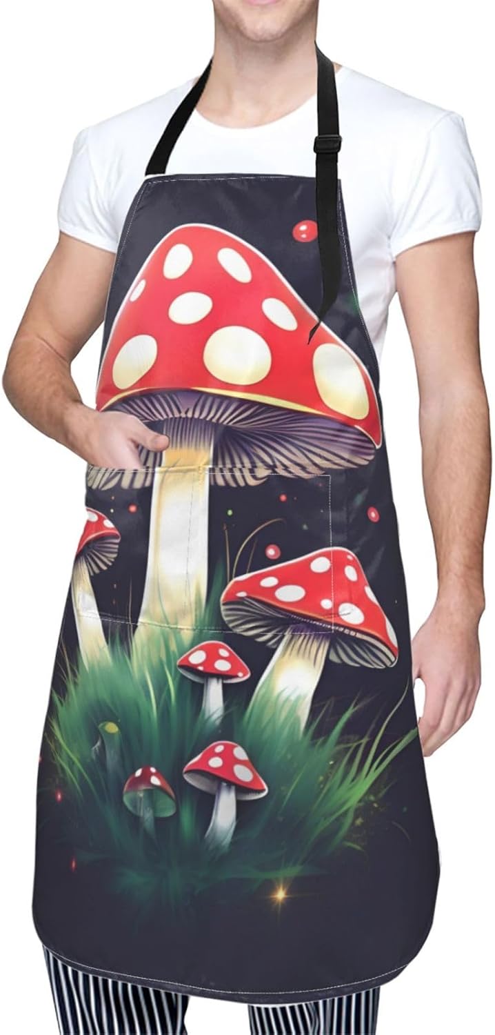 Magic Mushrooms print Waterproof apron with pocket adjustable cooking apron for adult kitchen bibs to bake