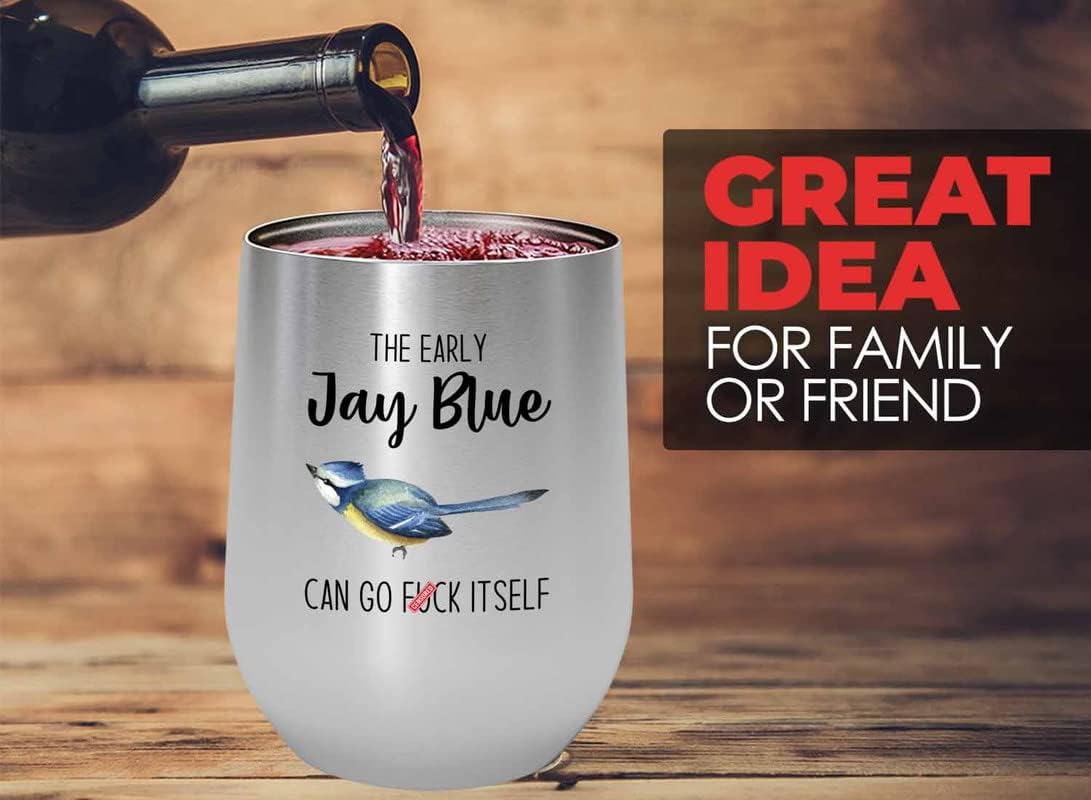 Bird Lover Silver Edition Wine Tumbler 12oz - Early jay blue go - Humm