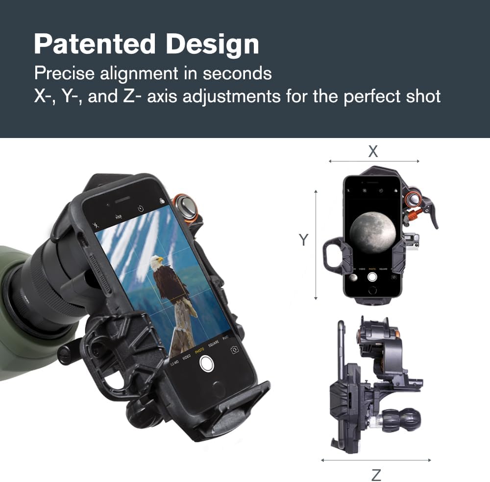 Celestron – NexYZ – Universal Smartphone Adapter for Telescope, Binoculars & Spotting Scopes – 3-Axis Precision Alignment – Capture Images & Video Through Your Optics – Compact and Travel-Friendly