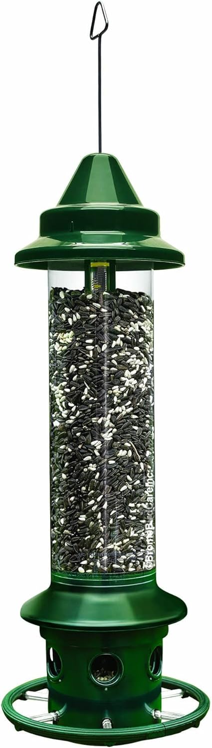 다람쥐 버스터 플러스 다람쥐 방지 새 모이통, 카디널 링 및 6개의 먹이 포트 포함, 2.3kg(5파운드) 씨앗 용량, 녹색 및 다람쥐 버스터 레거시 다람쥐 방지 새 모이통, 금속 횃대 4개 포함, 1.2kg(2.6파운드)