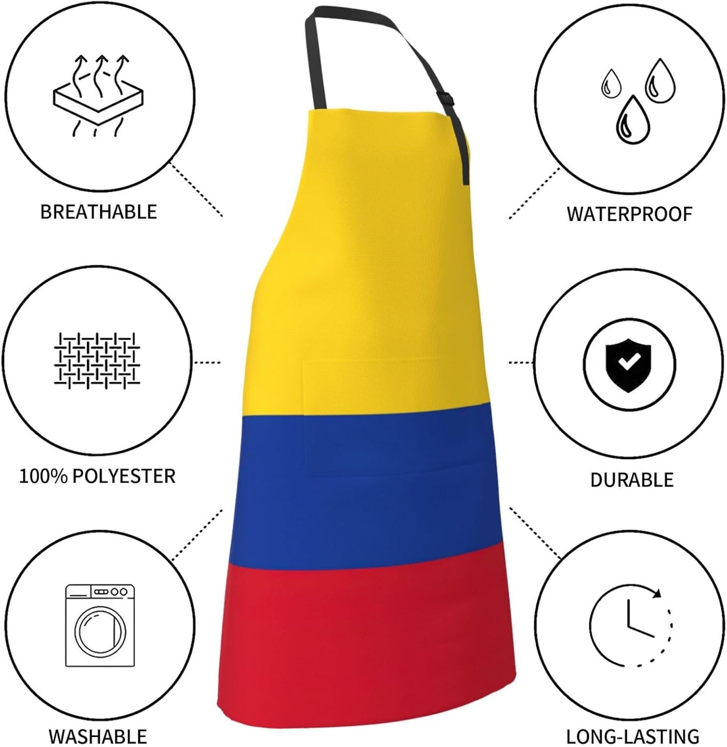 Flag of Colombia Print 28 x 33in Waterproof Apron with Pockets Fashionable Versatile Smock for Baking