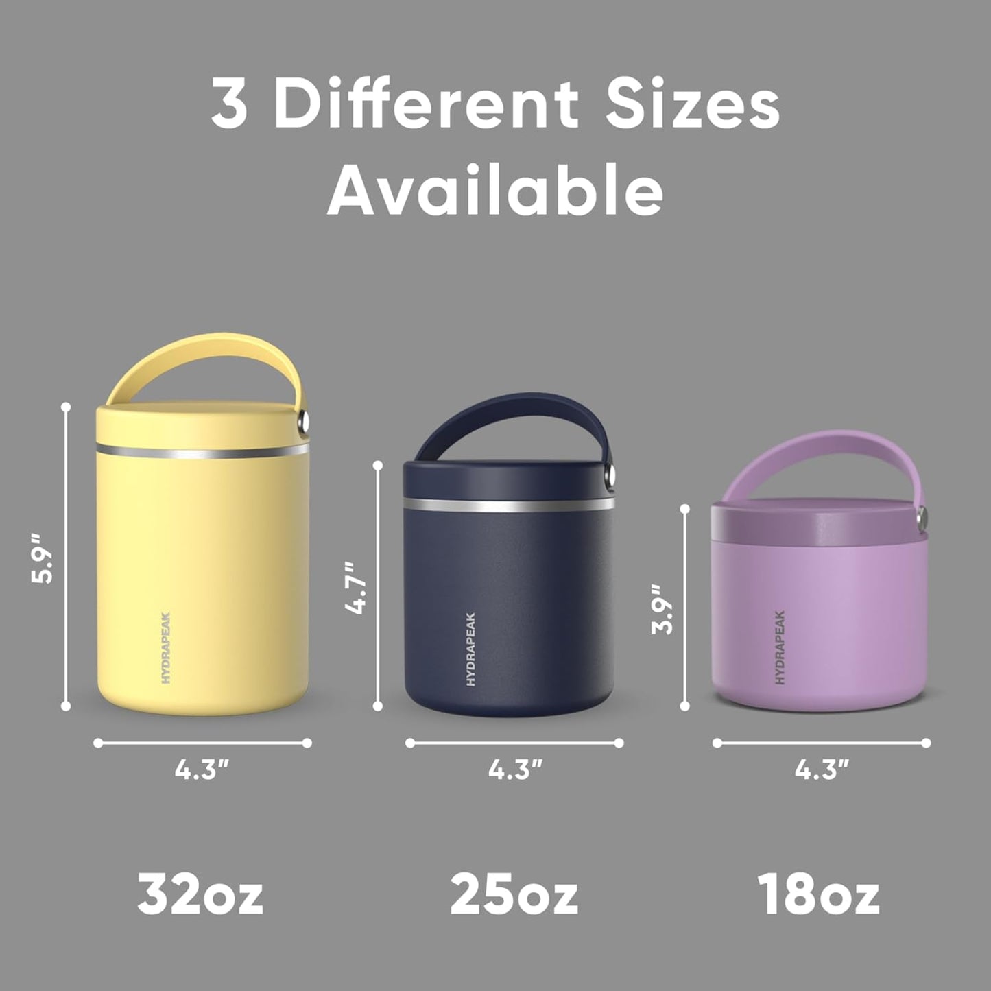 Hydrapeak 25oz Stainless Steel Vacuum Insulated Food Jar for Hot Food and Cold Food, Wide Mouth Leak-Proof Soup Jar for Adults, 10 Hours Hot and 16 Hours Cold (Black)