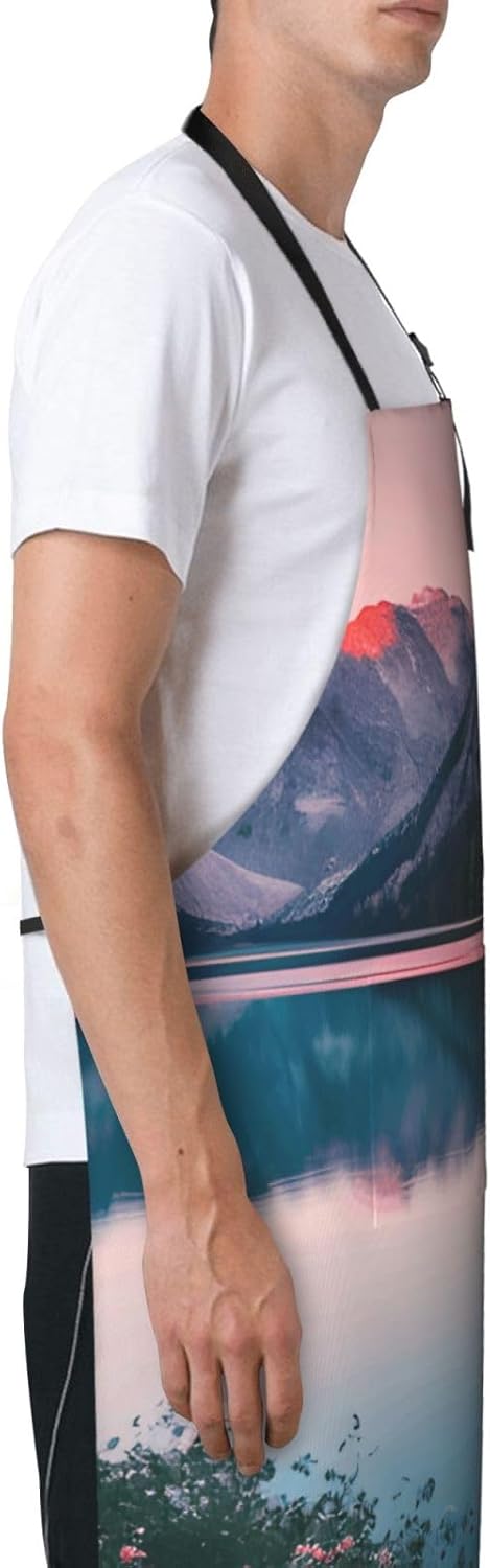 YANYU Lake and Sunset Print 28x33 In Kitchen Apron Stylish Chef Apron 