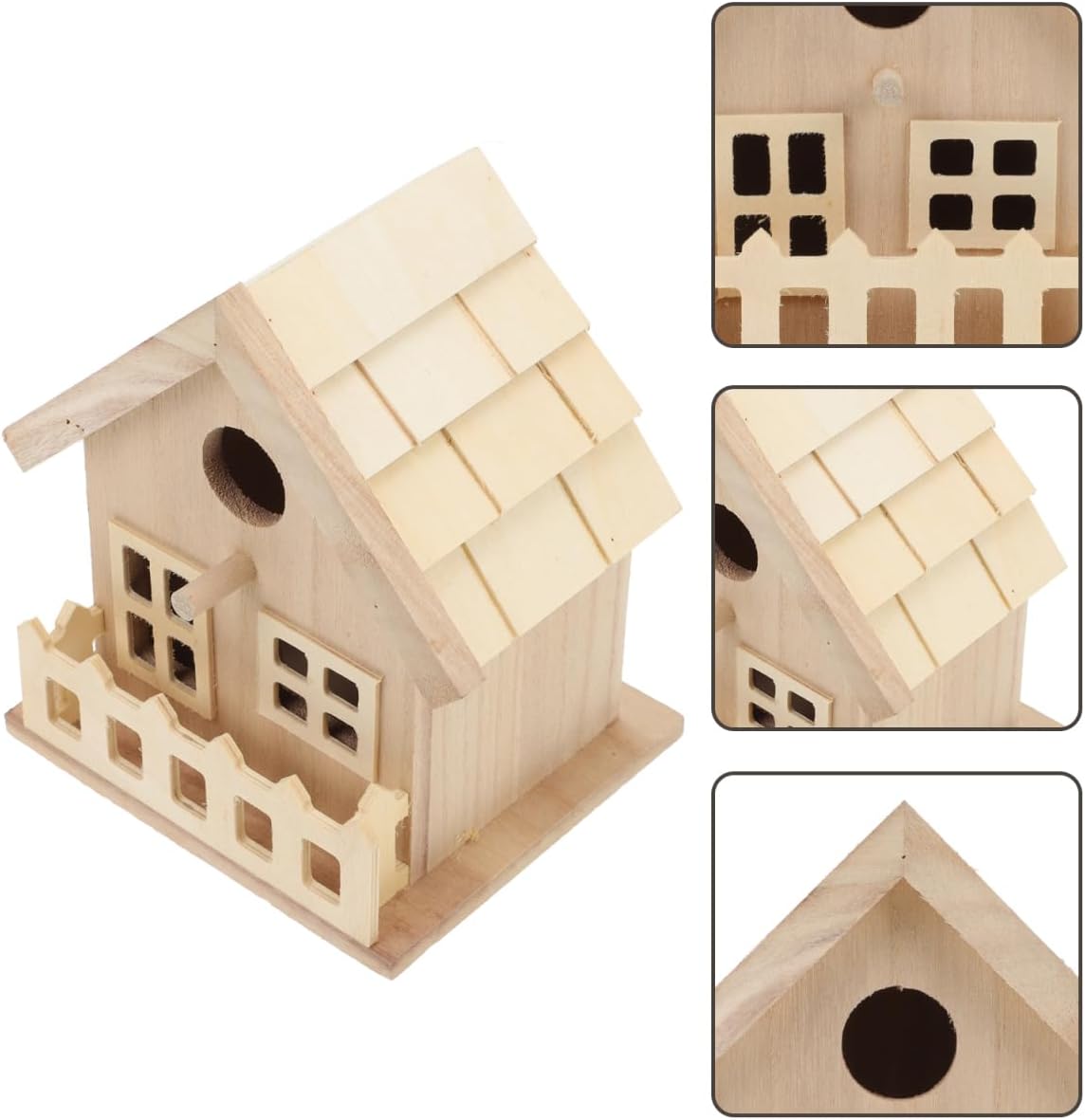 Wooden Bird House Outdoor Small Bird Nest Hanging Feeder Home Garden Decoration 7.08X5.51X5.11 Inch Natural Wood