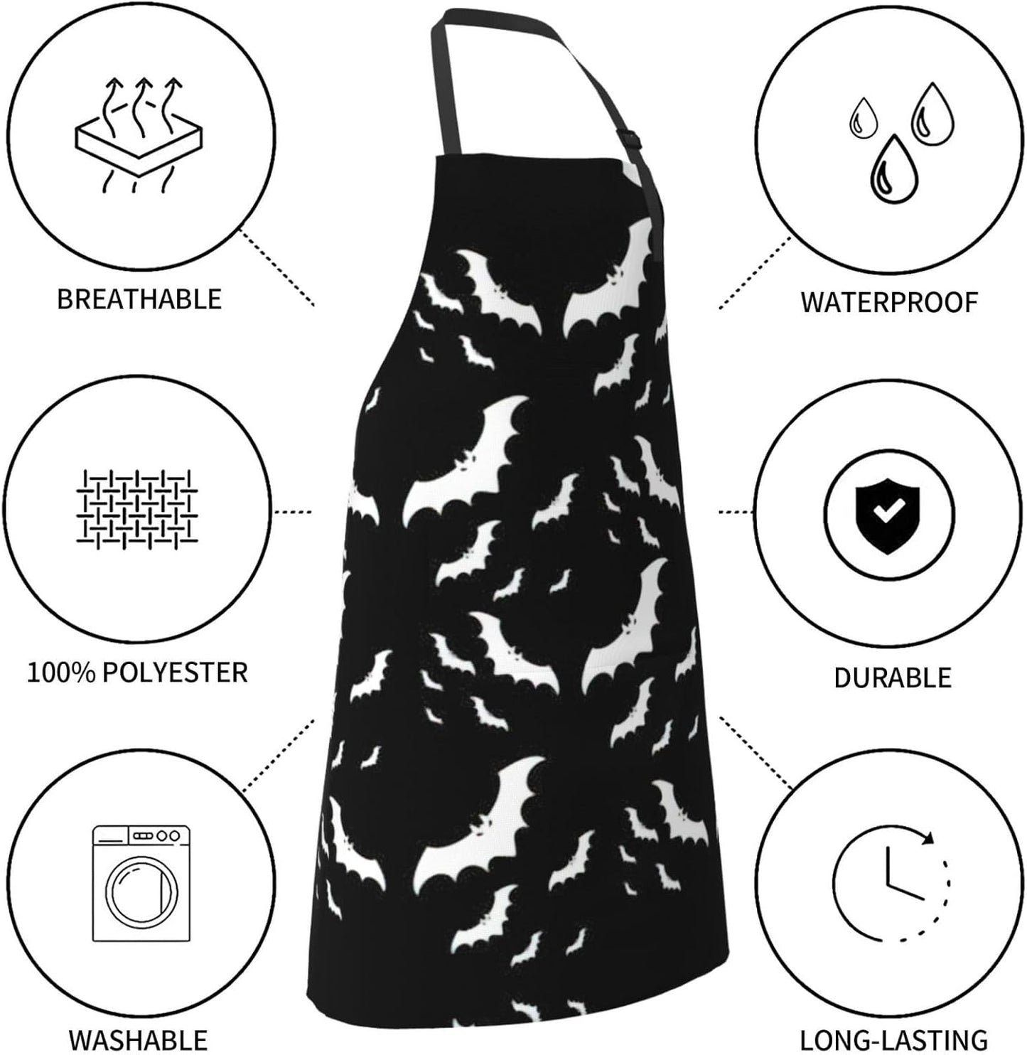 Halloween Flying Bats Print 28x33 In Adult Kitchen Apron with Pockets Versatile Chef Smock for Cooking Baking