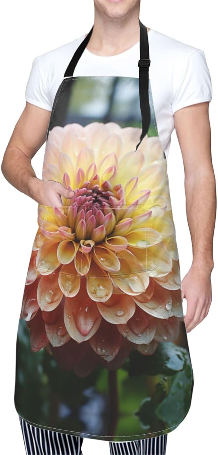 Pretty Flowers print Waterproof apron with pocket adjustable cooking apron for adult kitchen bibs to bake