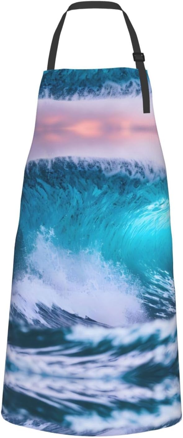 Blue Ocean Wave Print Laundry apron 28x33 In Waterproof Kitchen Apron with Pockets for Cooking Baking