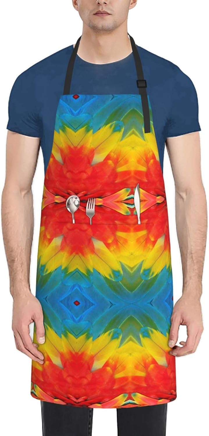 Fantastic Parrot Feather Print 28x33 In Adult Kitchen Apron with Pockets Versatile Chef Smock for Cooking Baking