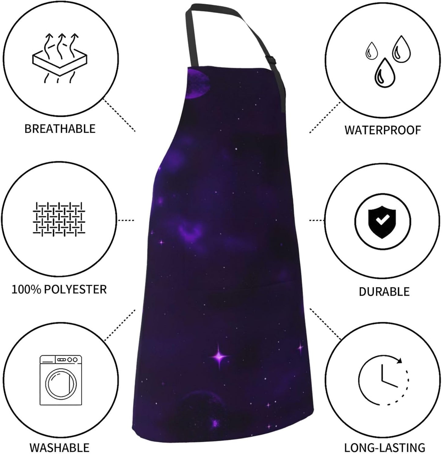 Galaxy Starry Space Purple Starry Print 28 x 33in Waterproof Apron with Pockets Fashionable Versatile Smock for Baking