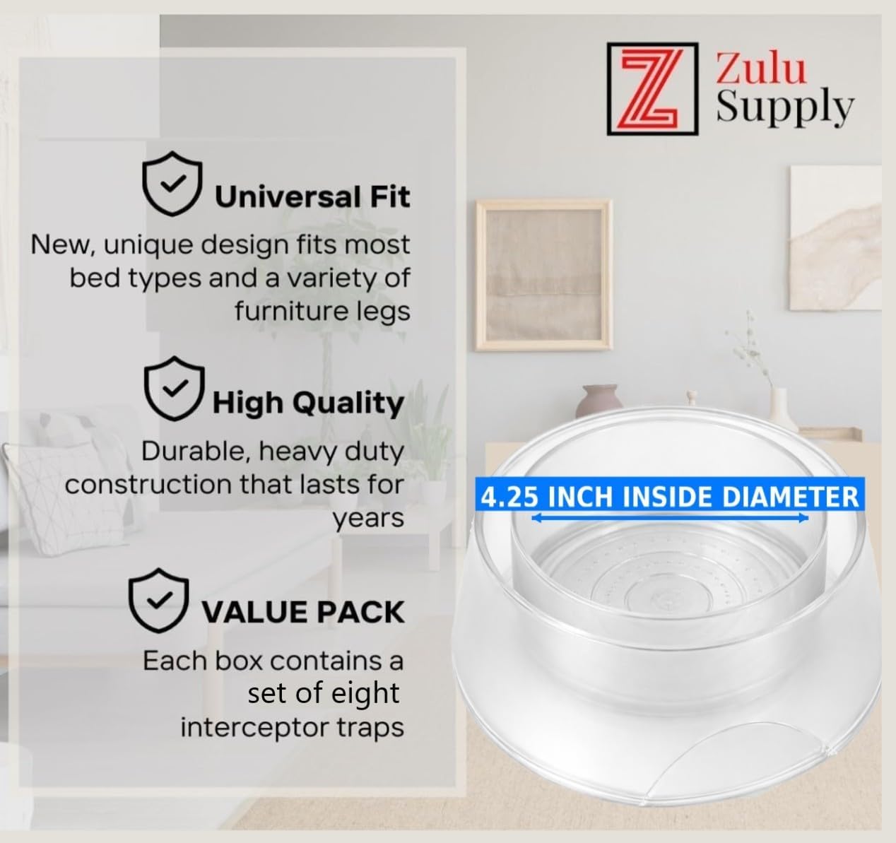 Bed Bug Interceptor Traps – Clear 8-Pack Passive Monitor & Detection T