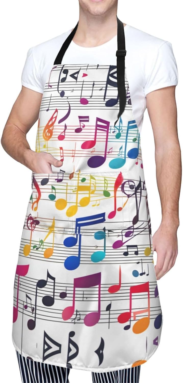 Colorful Music Notes print Waterproof chef's apron with pocket apron f
