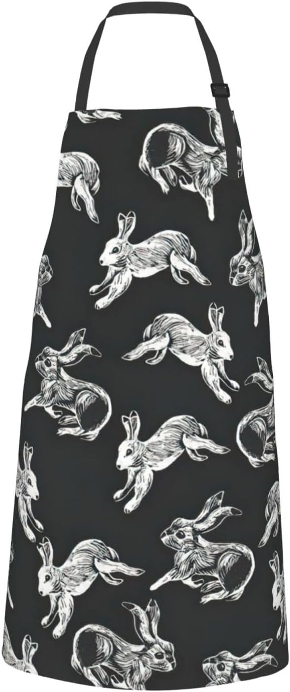 Bunny Rabbit Print Laundry apron 28x33 In Waterproof Kitchen Apron with Pockets for Cooking Baking