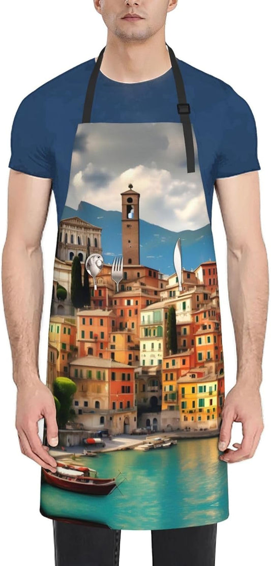 beautiful Italy print Waterproof apron with pocket adjustable cooking apron for adult kitchen bibs to bake