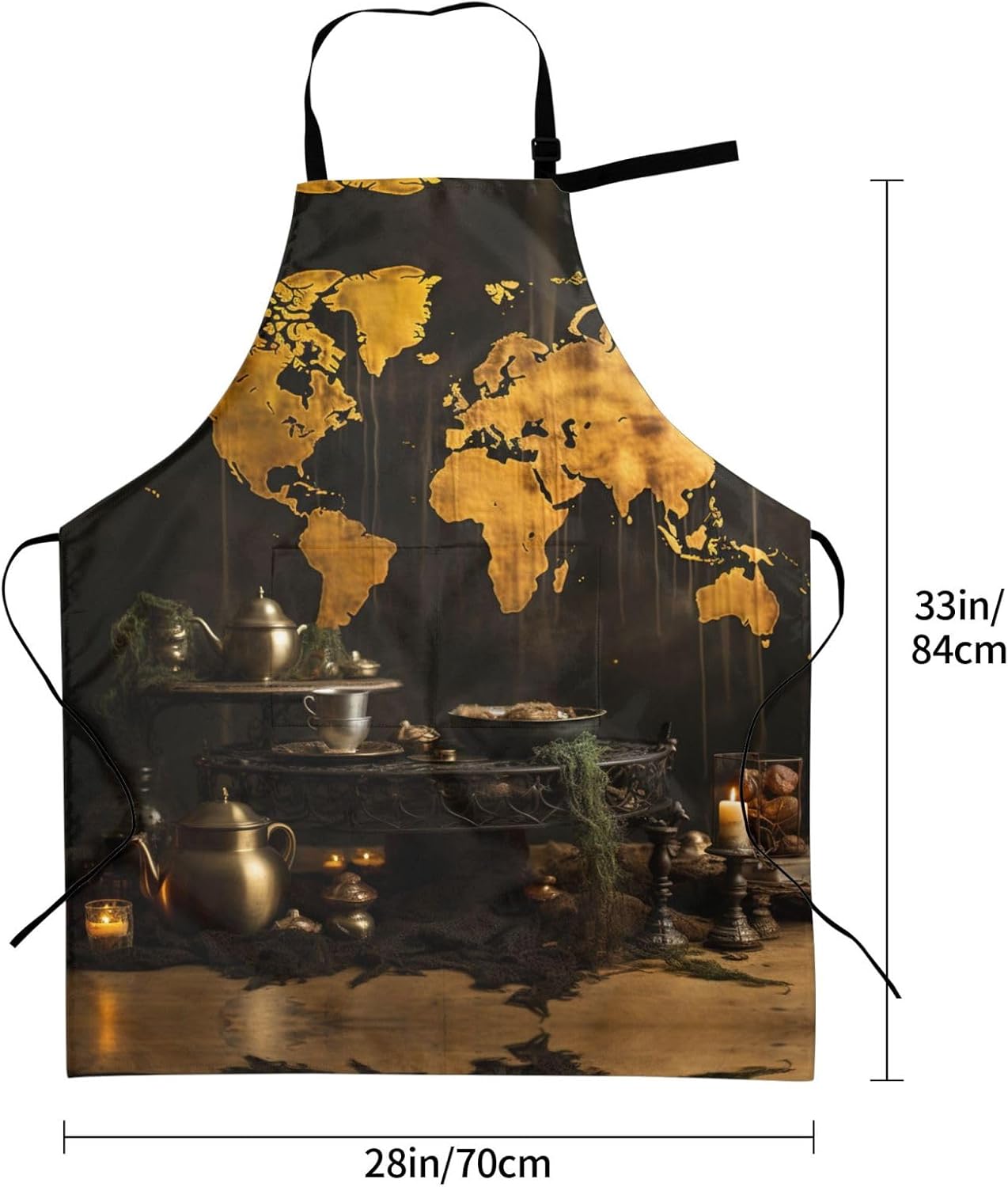 Rust World Map print Waterproof apron with pocket adjustable cooking apron for adult kitchen bibs to bake