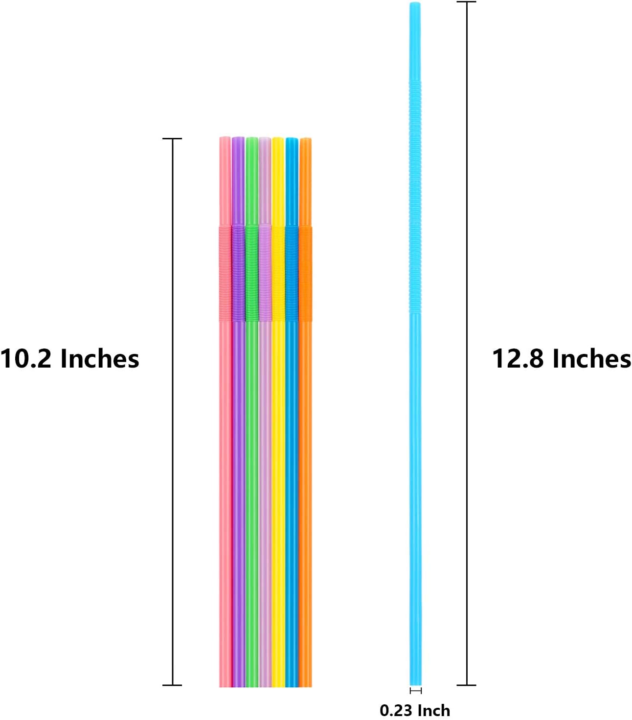 Zmaxqii 300 Pcs Colorful Flexible Plastic Straws, BPA-Free Disposable Bendy Straws, 10.2" Long and 0.23'' Diameter