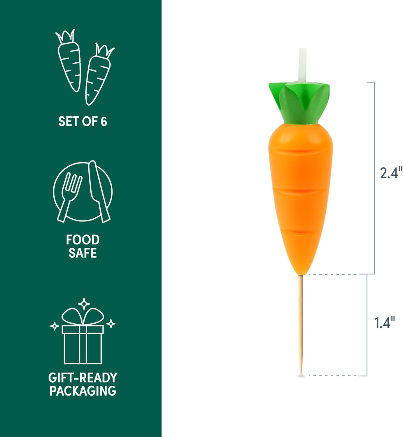 Genuine Fred Garden Party Carrot Candles, Set of 6 Carrot Party Candles, 2.4 Inch Tall, Spring Cake Toppers and Food-Themed Celebration Decor