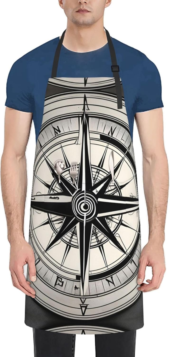 Law of the Compass Navigation 1 print Waterproof chef's apron with pocket apron for kitchen cooking baking barbecue and gardening