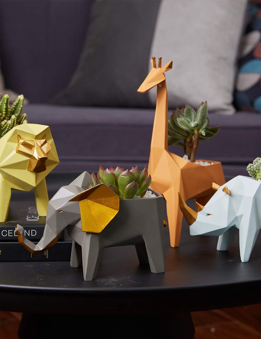 HauCoze Cactus Succulent Planter Geometric Elephant Statue Sculpture Home Decoration Handmade Premium Gifts Souvenirs Giftbox Safety Paint for Kids Polyresin 17cmL