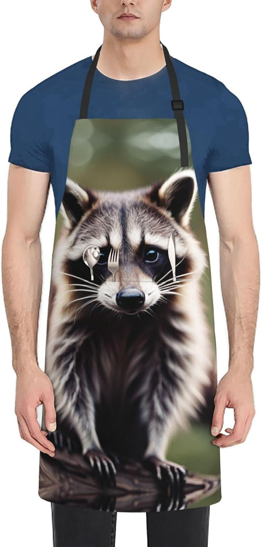 cute raccoon print Waterproof chef's apron with pocket apron for kitchen cooking baking barbecue and gardening