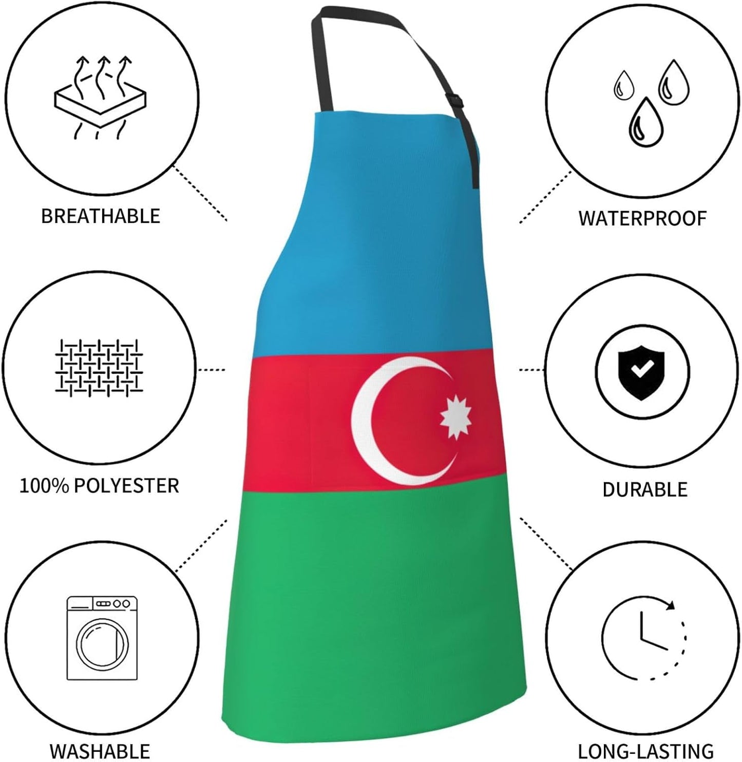 Flag of Azerbaijan print Waterproof chef's apron with pocket apron for kitchen cooking baking barbecue and gardening