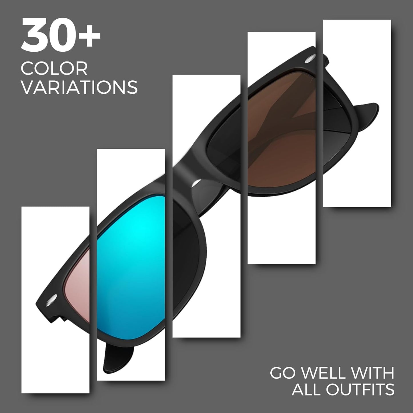 Sunier Polarized Sunglasses for Men and Women, Retro Square Matte Fini